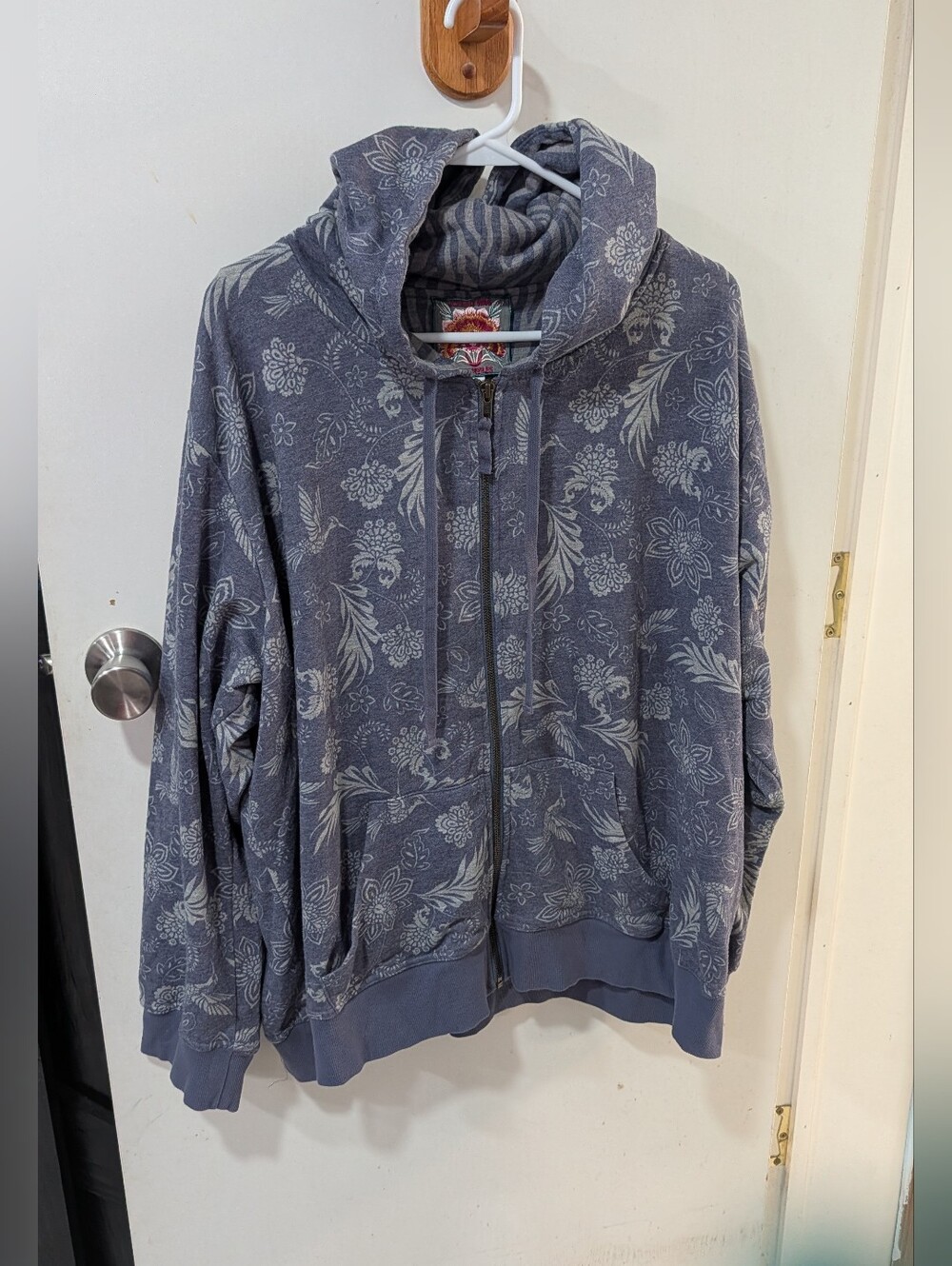 Johnny Was Blue Floral Zip Hoodie
